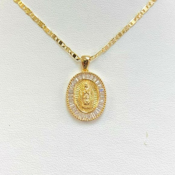 Virgen de Guadalupe Pendant Necklace CZ Stones for Womens Mens 22x17mm in Gold F - Picture 4 of 7